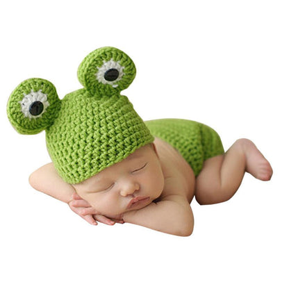 0-12 Months Frog Crochet Pattern Baby Beanie + Bloomer Set 8142382760136-al