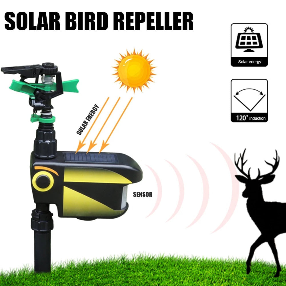 Garden Solar Scarecrow Motion Activated Water Animal Repellent Deterrent Sprinkler