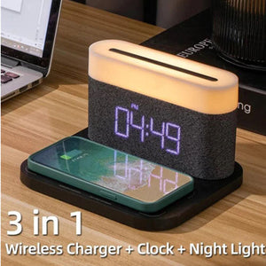 3 In 1 Wireless Charger Alarm Clock And Adjustable Night Light