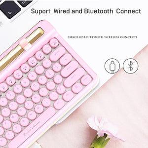 Retro Bluetooth + Wired Dual Mechanical 76 Key Keyboard Pc/Mac/Ipad - Gold