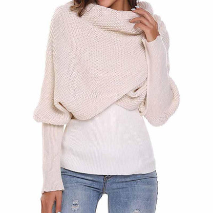 Knitted Wrap Scarf With Sleeves 11544970-beige