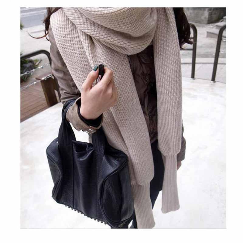 Knitted Wrap Scarf With Sleeves 11544970-beige