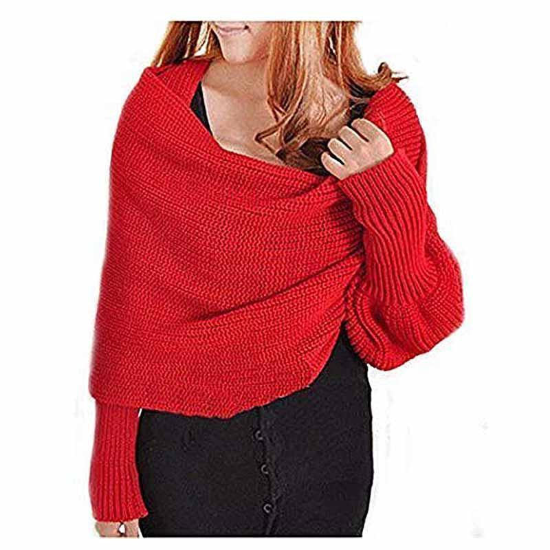 Knitted Wrap Scarf With Sleeves 11544970-beige