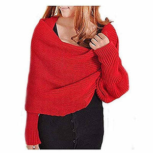 Knitted Wrap Scarf With Sleeves