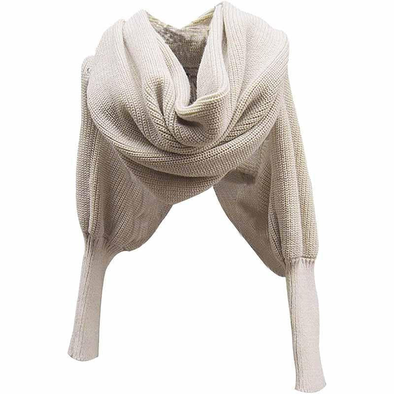 Knitted Wrap Scarf With Sleeves 11544970-beige