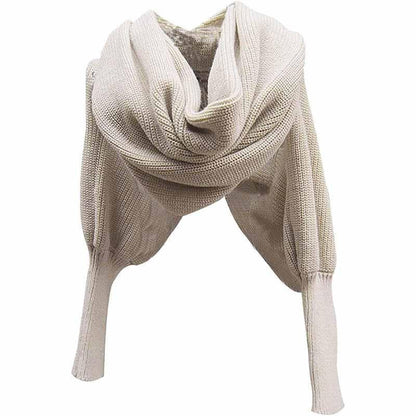 Knitted Wrap Scarf With Sleeves 11544970-beige