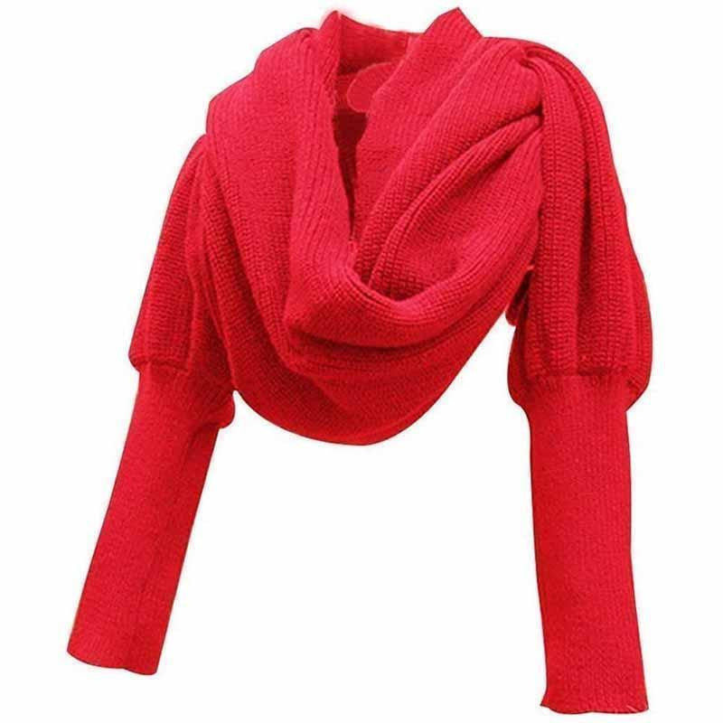 Knitted Wrap Scarf With Sleeves 11544970-beige