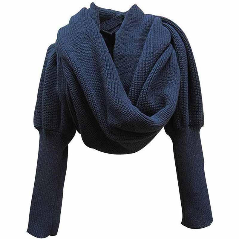 Knitted Wrap Scarf With Sleeves 11544970-beige