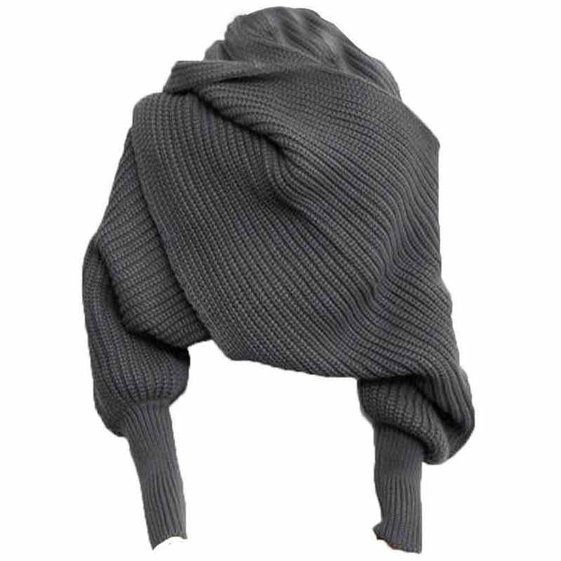 Knitted Wrap Scarf With Sleeves 11544970-beige