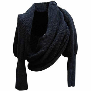 Knitted Wrap Scarf With Sleeves