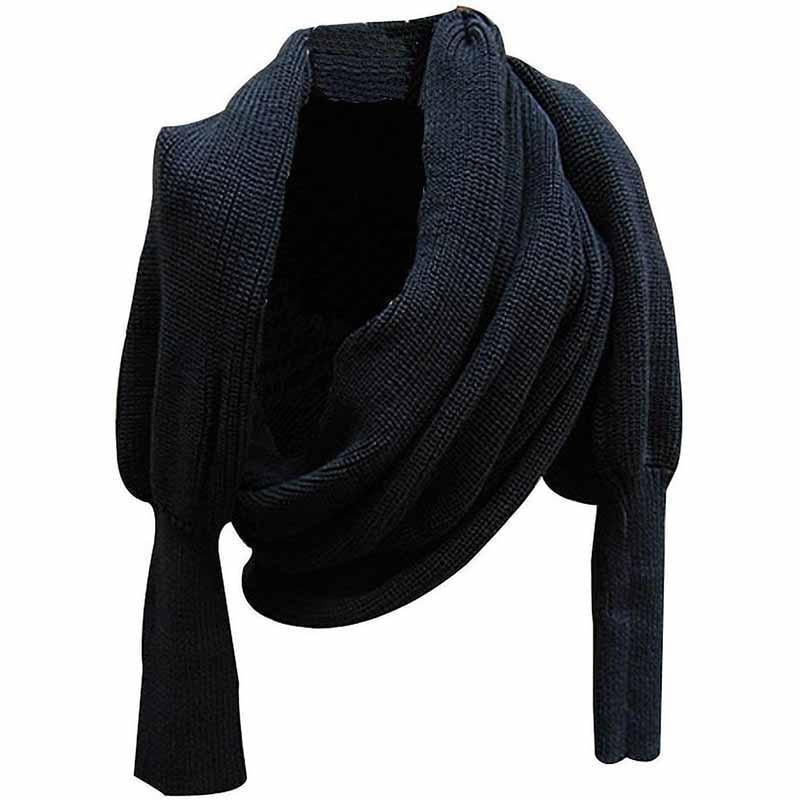 Knitted Wrap Scarf With Sleeves