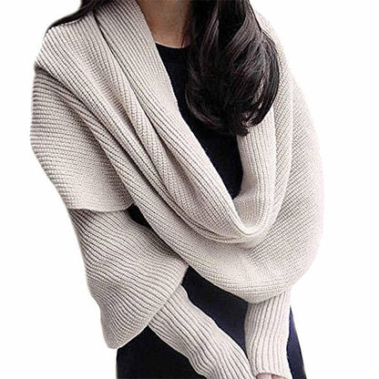 Knitted Wrap Scarf With Sleeves 11544970-beige