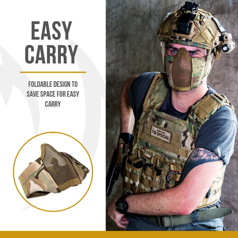 Tactical Foldable Mesh Mask With Ear Protection