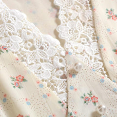 Floral Print Puff Sleeve V-Neck Midi Lace Chiffon Dress (2 Colors ) S - Xl