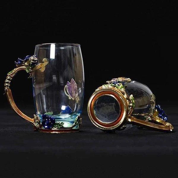 Handmade Enamel Butterfly Rose Cup (Various Designs)