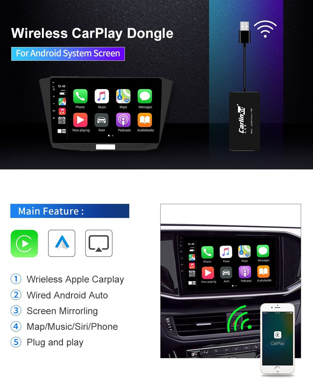 Wireless Carplay Dongle For Iphone & Android