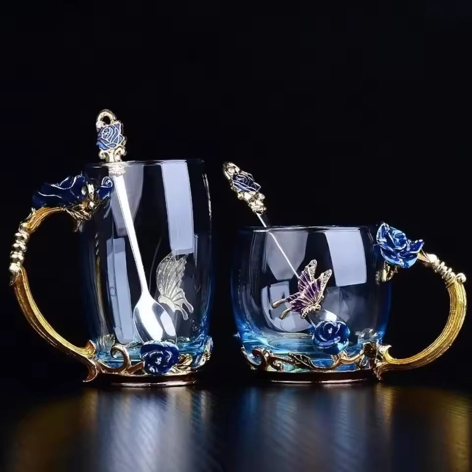 Handmade Enamel Butterfly Rose Cup (Various Designs) 263799