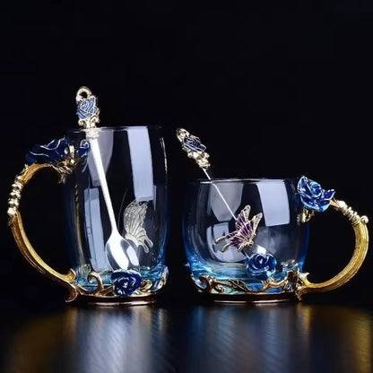 Handmade Enamel Butterfly Rose Cup (Various Designs) 263799