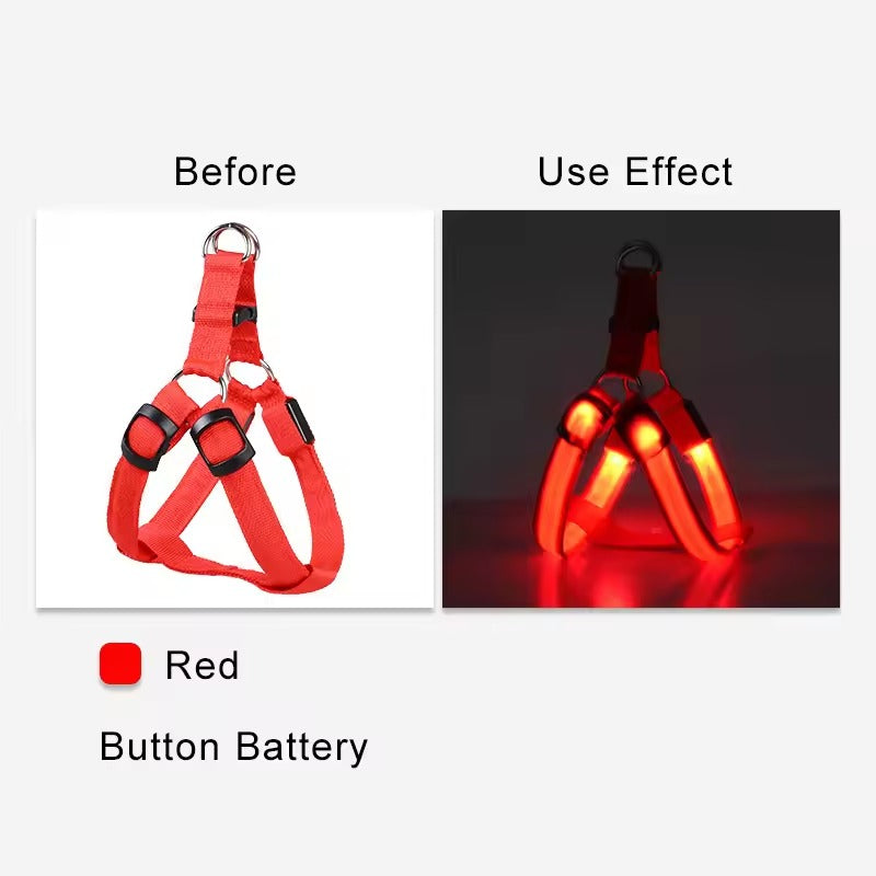 Adjustable LED Dog Harness - Log Leash Light for Night Walks 250307