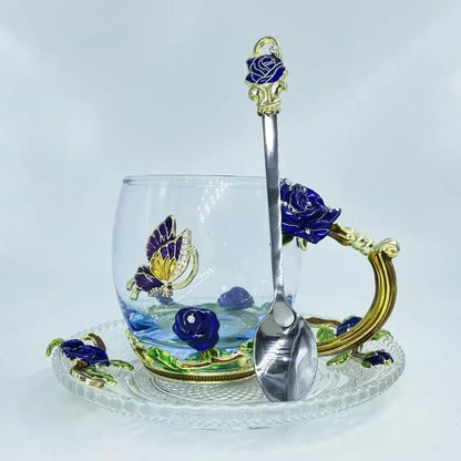 Handmade Enamel Butterfly Rose Cup (Various Designs) 263799