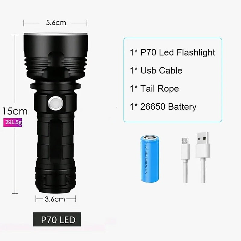 USB Rechargeable LED Flashlight - High Lumens, Portable for Outdoor Use 256712