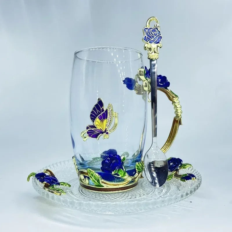 Handmade Enamel Butterfly Rose Cup (Various Designs) 263799