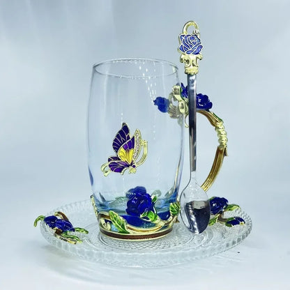 Handmade Enamel Butterfly Rose Cup (Various Designs) 263799