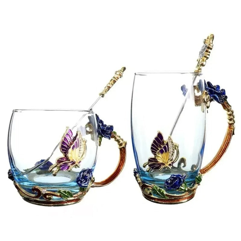Handmade Enamel Butterfly Rose Cup (Various Designs) 263799