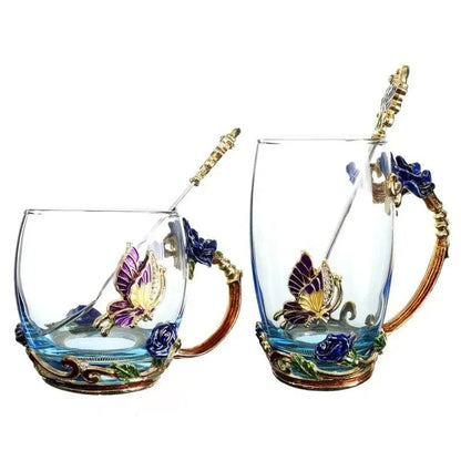 Handmade Enamel Butterfly Rose Cup (Various Designs) 263799
