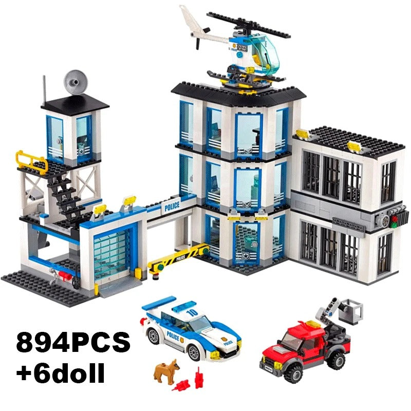 894PCS City Police Station Building Blocks Set with Vehicles