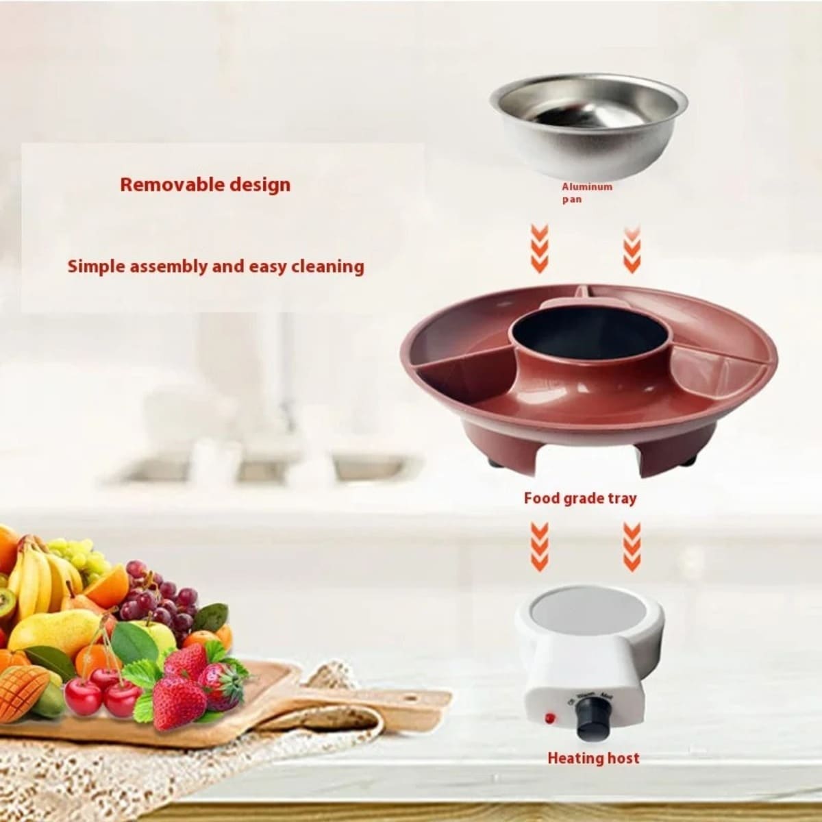 Home Electric Chocolate Fountain Machine with Fondue Pot and Dip Bowl 224821