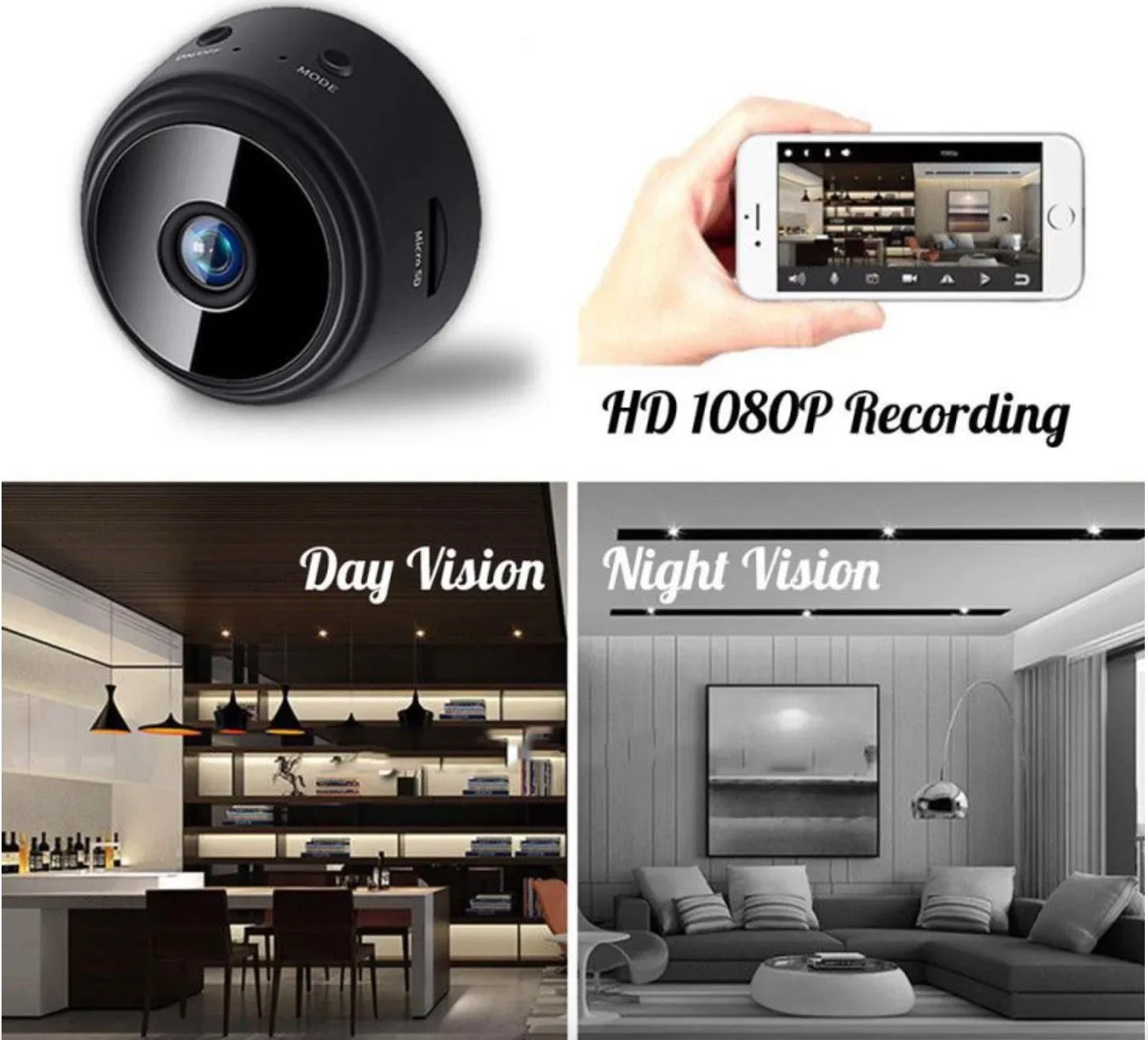 Mini 1080P WiFi Camera with Night Vision & Motion Detection