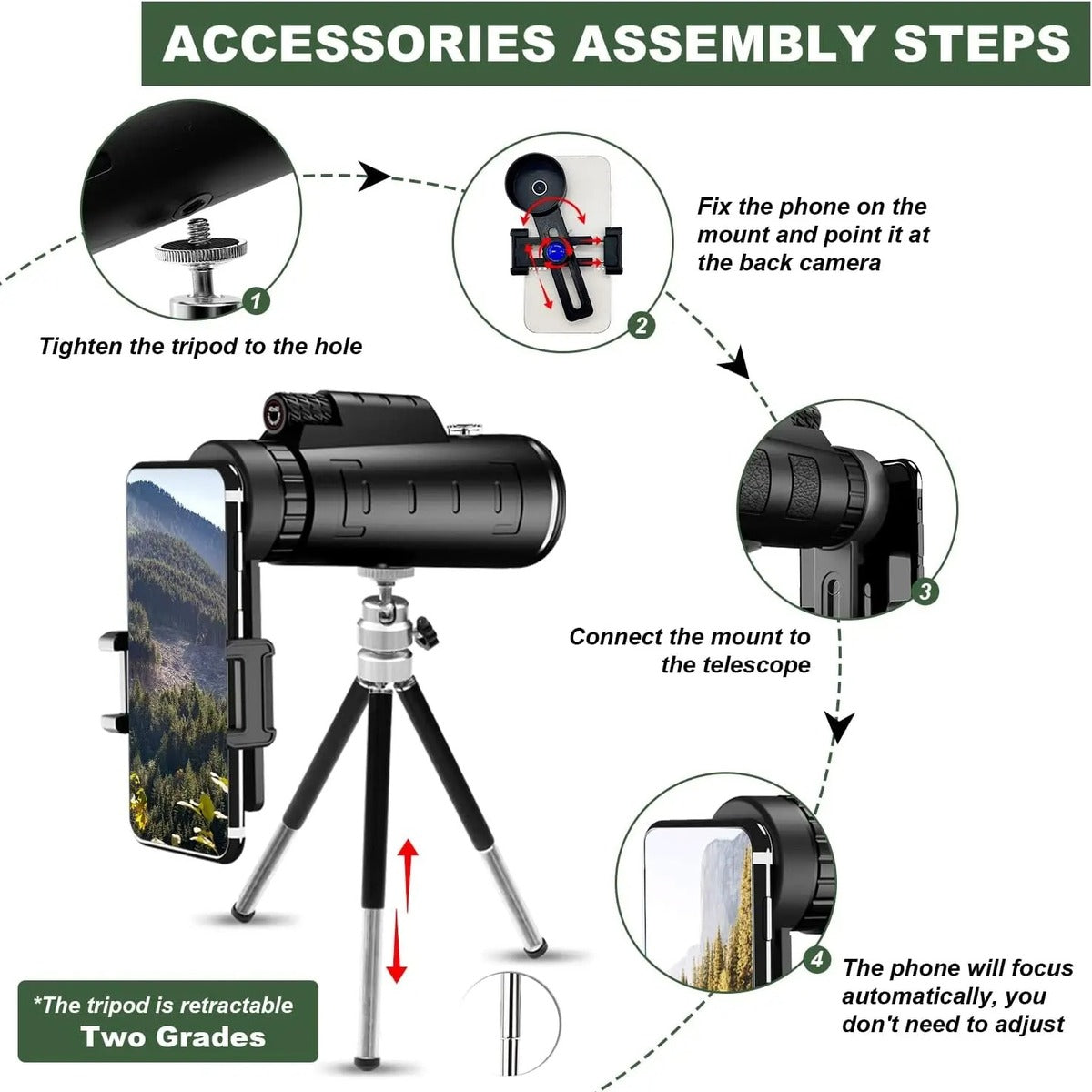 High Power Monocular Telescope for Phone Long Range Outdoor Use