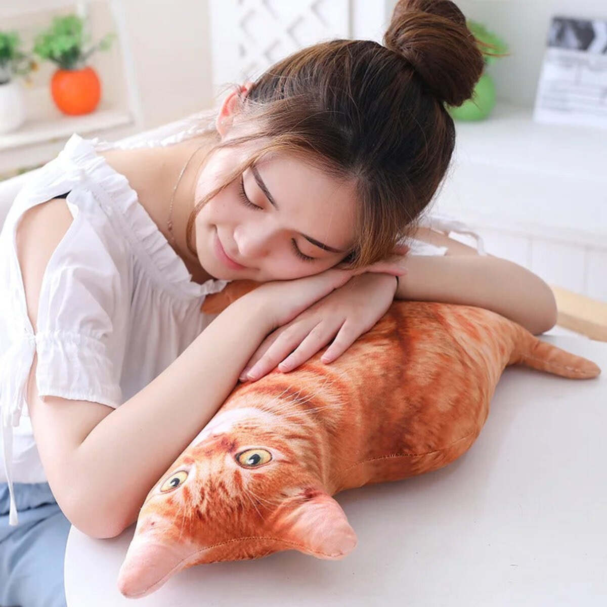 Stuffed Cat Toy Pillow Cute Plush for Sleeping and Decor