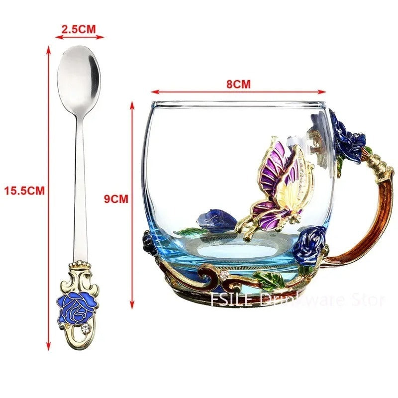 Handmade Enamel Butterfly Rose Cup (Various Designs) 263799