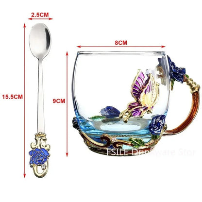 Handmade Enamel Butterfly Rose Cup (Various Designs) 263799