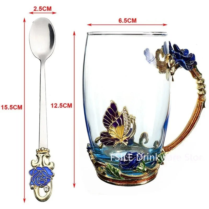 Handmade Enamel Butterfly Rose Cup (Various Designs) 263799