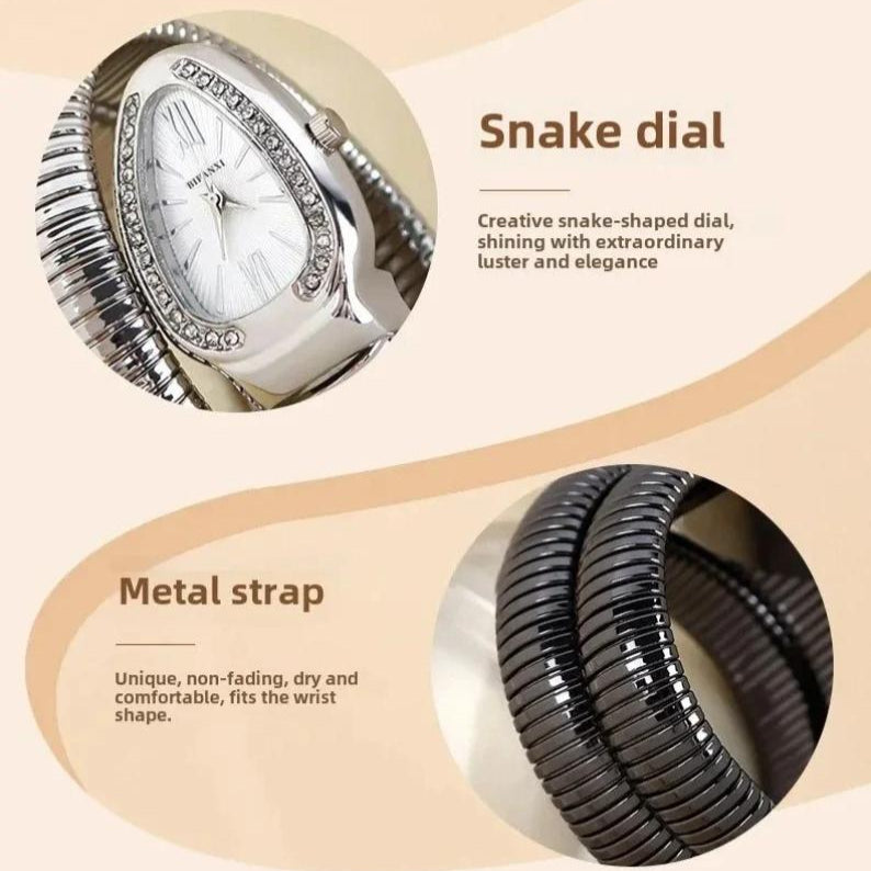 Women's Fashion Watch – Luxury Snake Bracelet Watch, Quartz Movement, Gift for Her