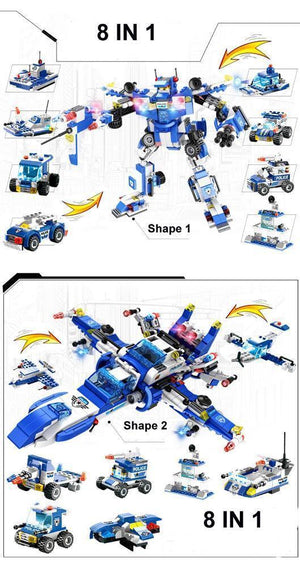 8 In 1 Robot Aircraft Car City Police Swat Building Block