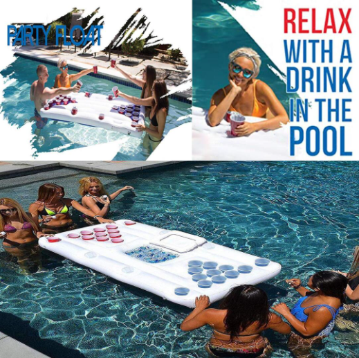 28 Cup Holder Inflatable Pool Beer Pong Table , Pool Pong