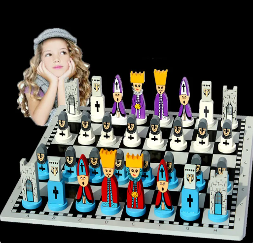 Educational Wooden Cartoon Chess Set