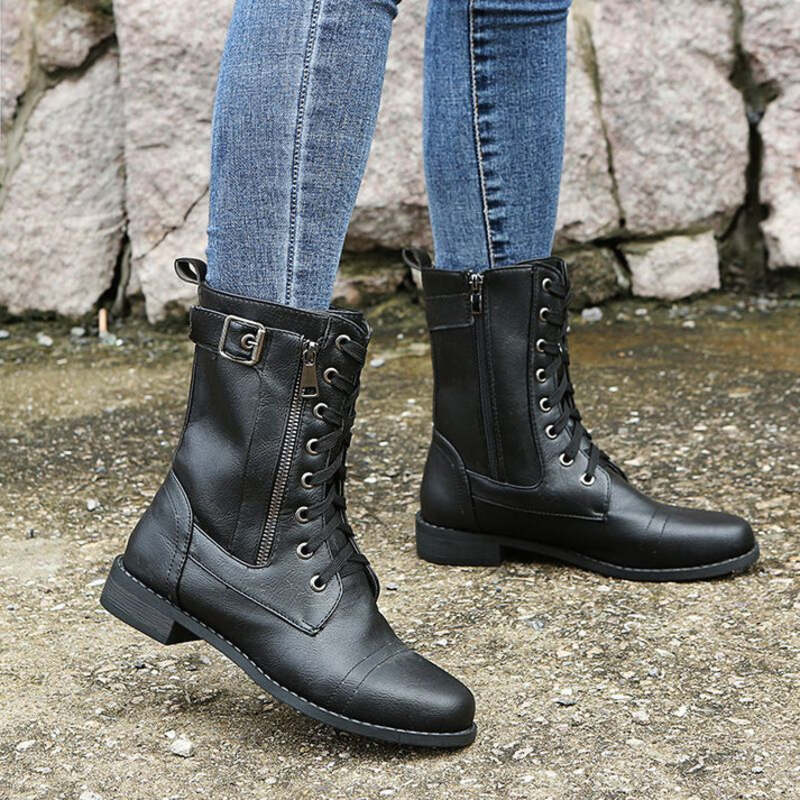 Women's Round Toe Side Zipper Leather Orthopedic Boots 63357882-black-36