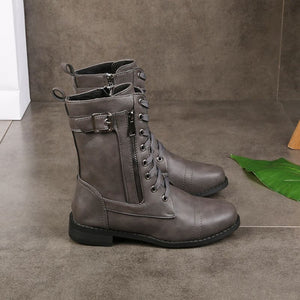 Women'S Round Toe Side Zipper Leather Orthopedic Boots