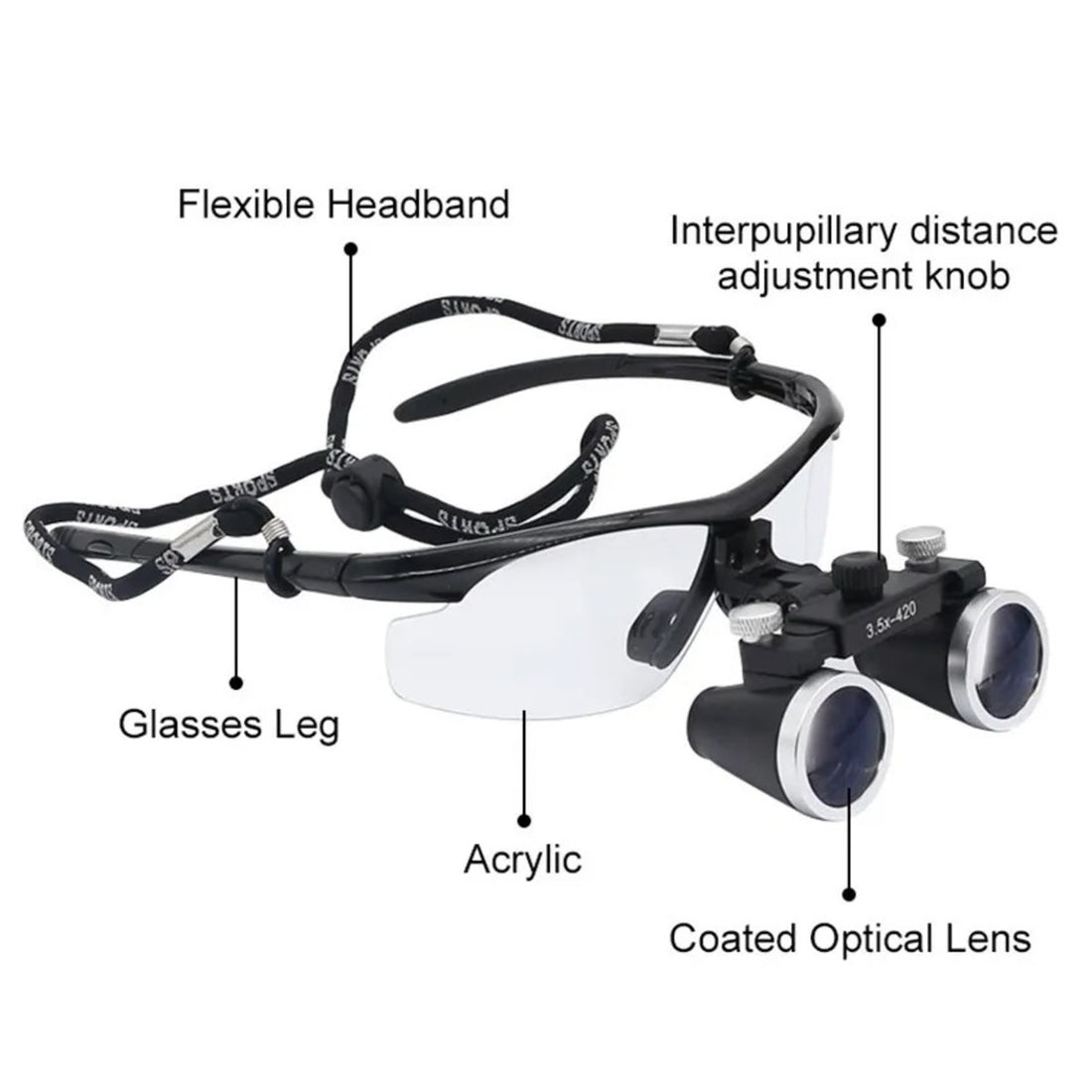 Dental Loupes Magnifier with & LED Headlight for Precision Work 9840492413249-1