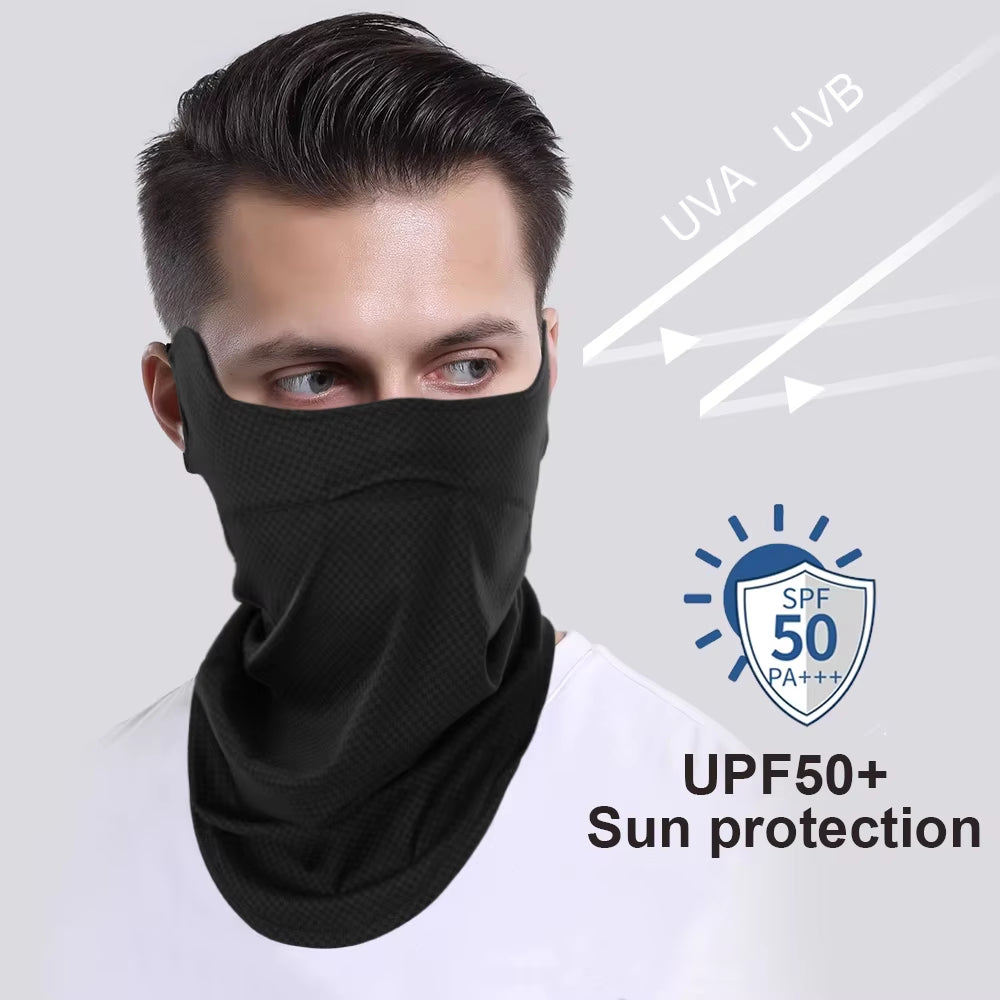 Army Green UV Protection Breathable Cycling Face Mask with Ear Hooks - Summer Ice Silk Neck Gaiter for Men and Women V888-ELOSUNG17378