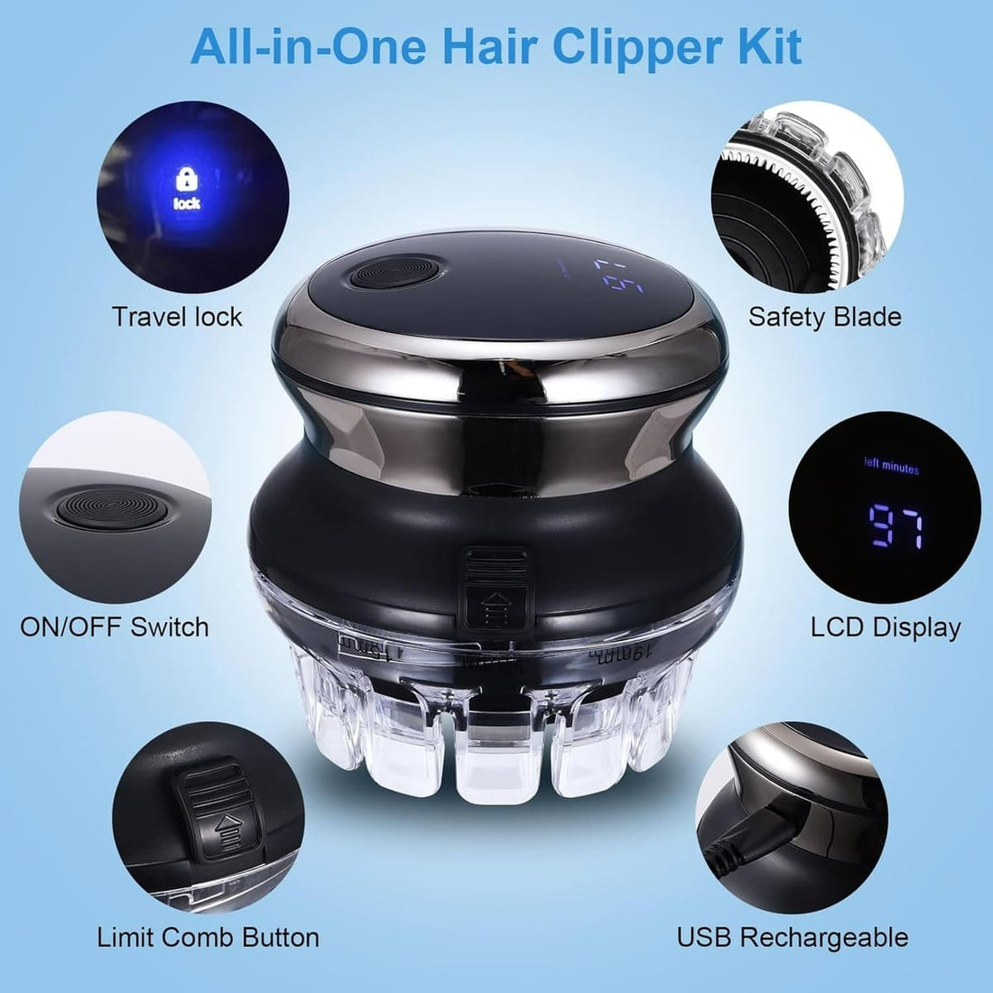 Rotary Round Hair Clippers – UFO Design for Men’s Self Haircuts 1005006723977571_Silver