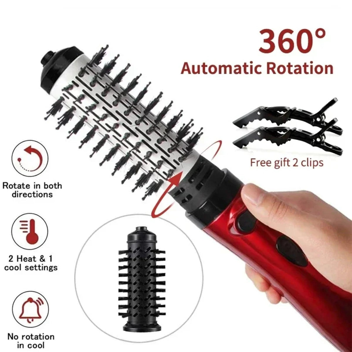 Electric Rotating Hair Dryer - 3 in 1 Styler with Hot Air and Round Brush 338031