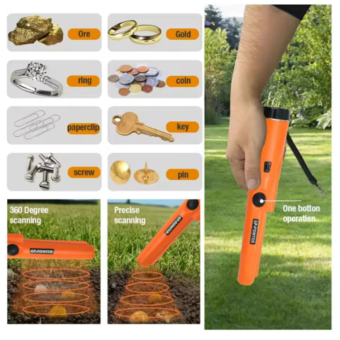 Waterproof Pinpoint Metal Detector – Small Handheld LED Finder 262205