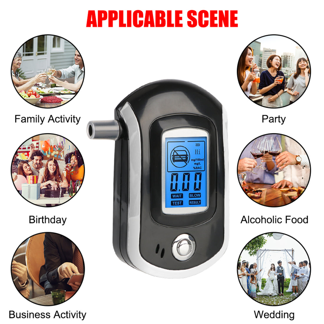 Accurate LCD Alcohol Breath Tester – Handheld Digital Breathalyzer with Display 260956