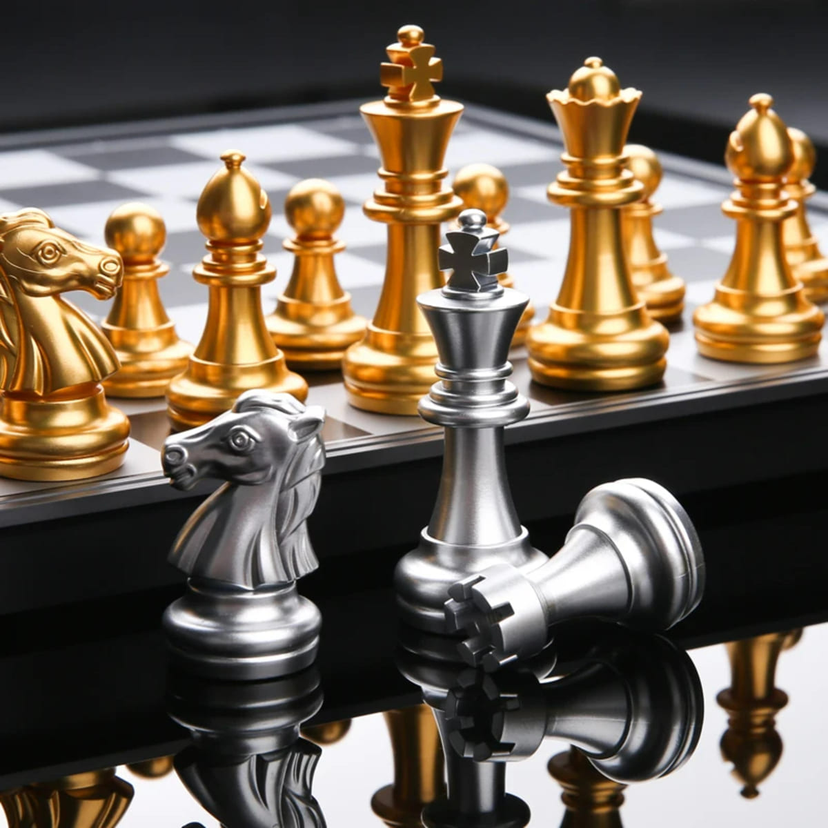 Portable Folding Magnetic Chess Set for Travel & Beginners - Metallic, Waterproof, Gold and Silver